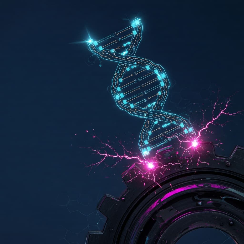 MetaSiigner Labs brand mark — circuit DNA helix over industrial gear